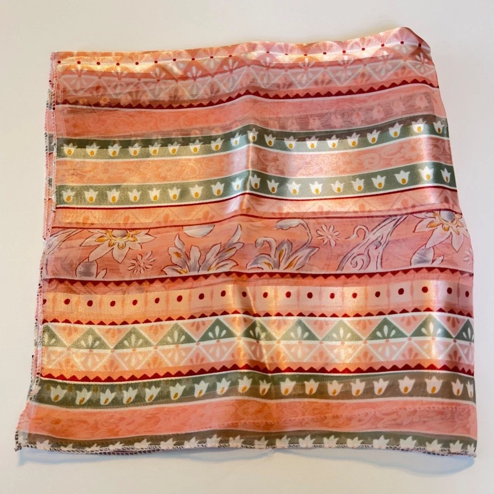 Floral Geometric Square Silk‎ Feel Neck Scarf Bandana Made in Korea Cottagecore